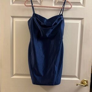 Windsor Navy Satin Cowl Neck Mini Dress